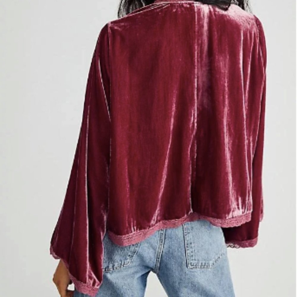 Free People Velvet Bed Jacket 70s Bell Sleeve - Picture 2 of 4